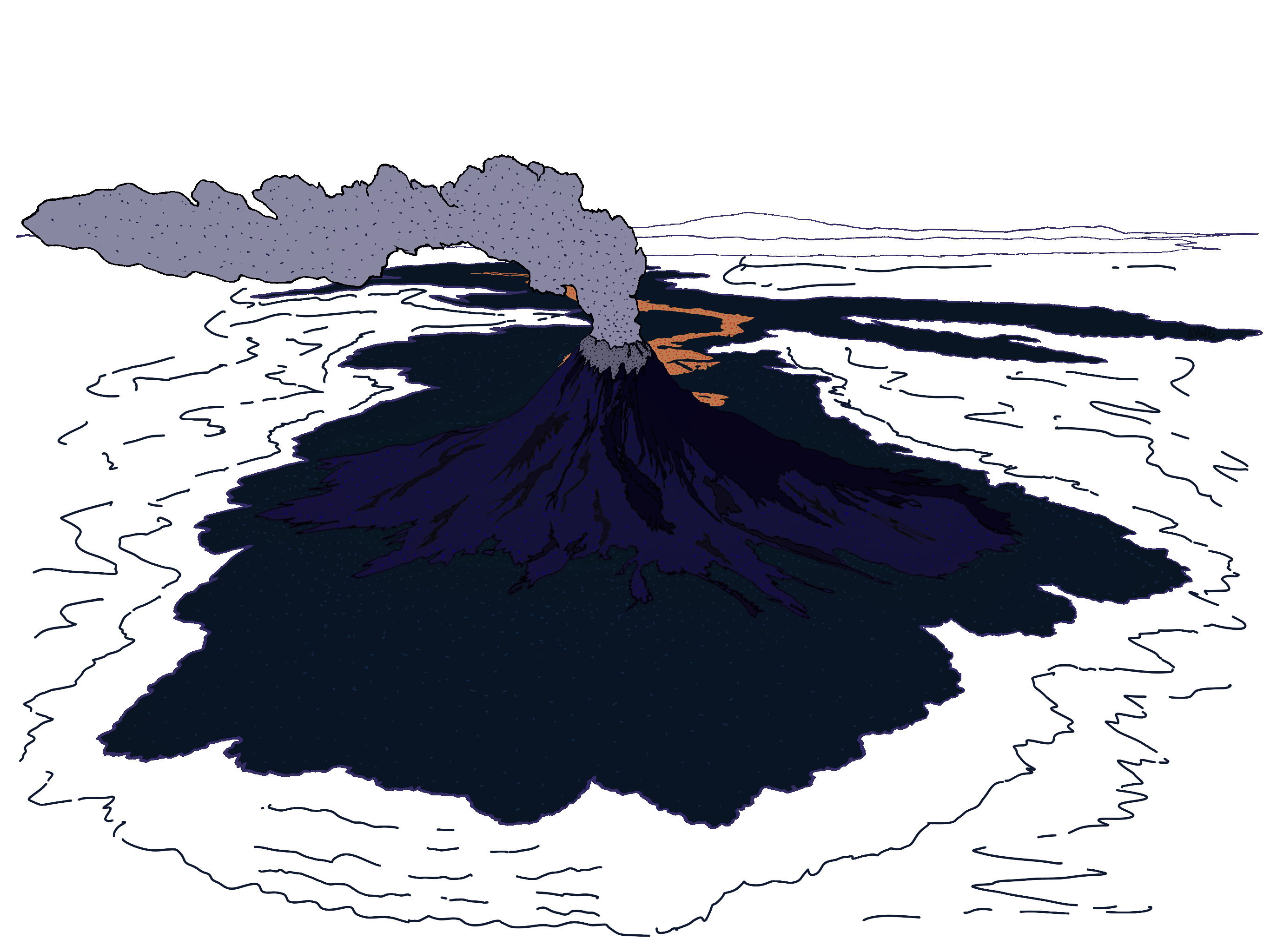 A volcano with a dark background