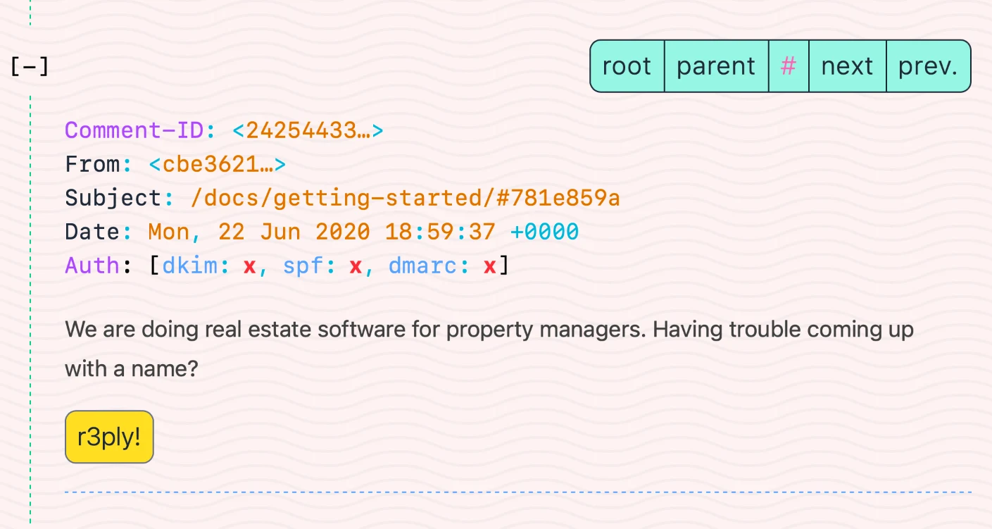 Screenshot showing "hackernews" style comment navigation