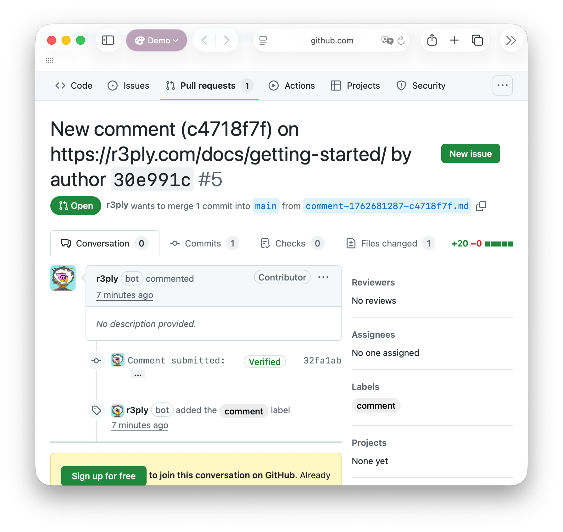 Screenshot of a comment waiting for GitHub Moderation
