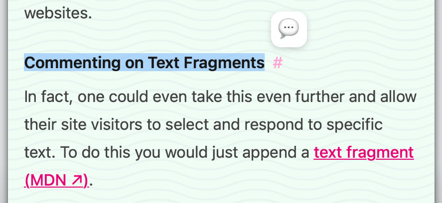 Screenshot showing comment button that appears when text is highlighted.